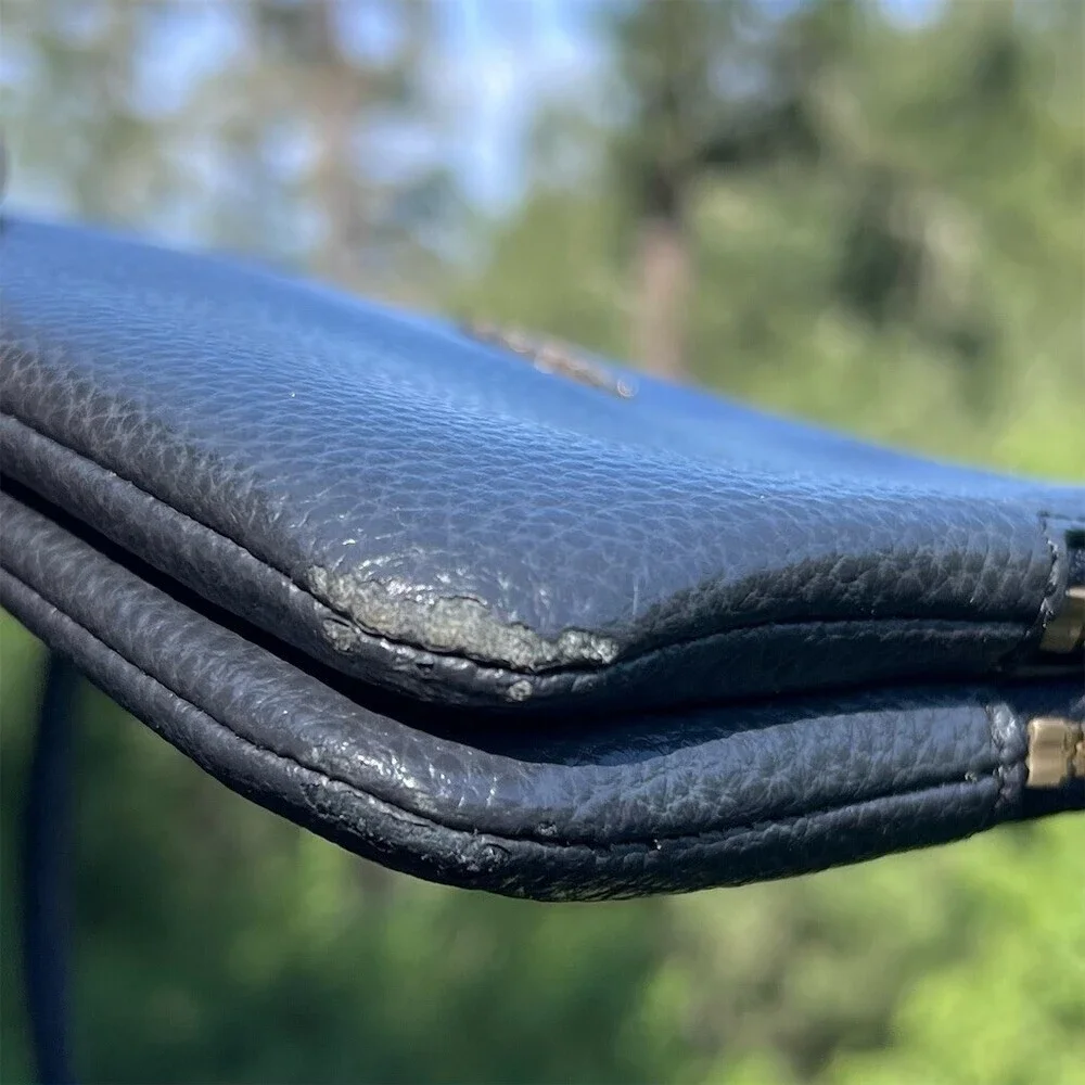 COACH Navy Blue Pebble Leather Phone Wallet Wristlet Case Pouch Clutch AUTHENTIC